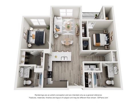 Floor plan for 2 beds, 2 baths, 917 sqft